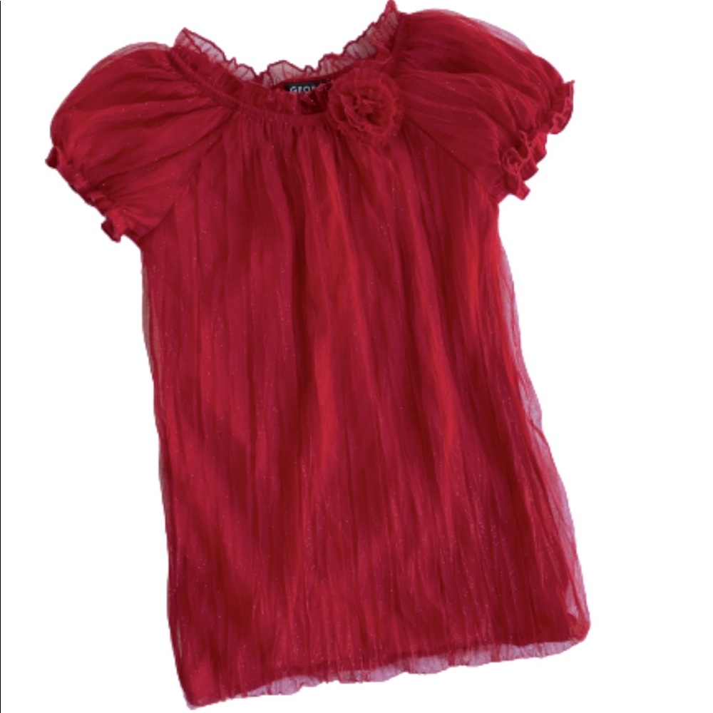 George Red Rosette Balloon Hemmed Glitter Dress